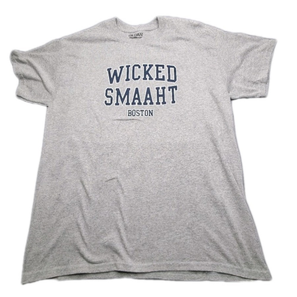 Wicked Smaaht Boston Accent T Shirt Mens L Steel Light Gray